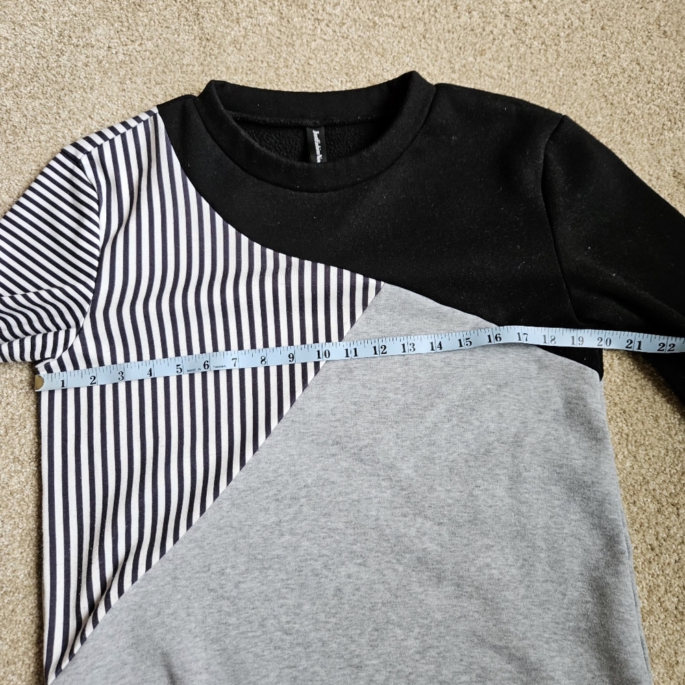 Just Fashion Now | Size S Women's | Colorblock Top - Black, Gray & White Stripe - Picture 10 of 11